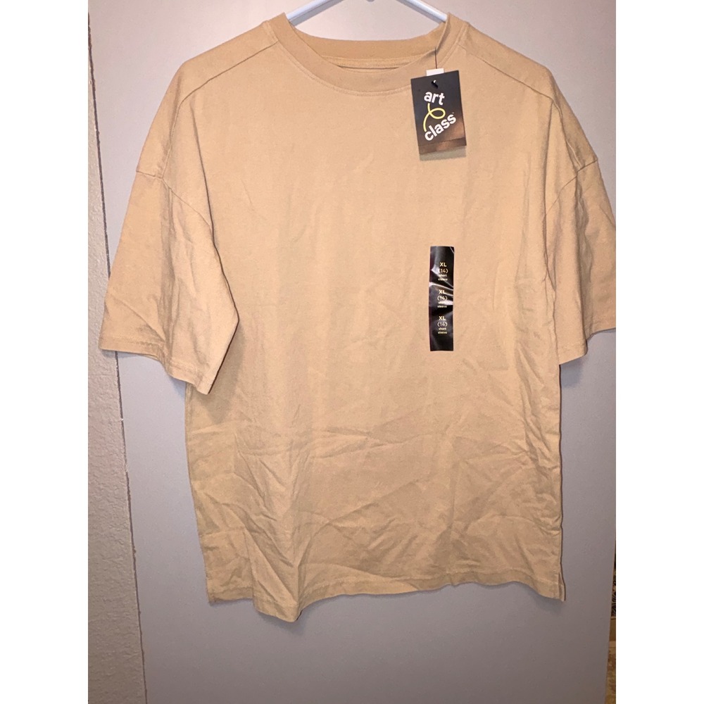 Art Class Boys XL 14 Short Sleeve T-Shirt Beige Tan Cotton Crew Neck Tee NWT